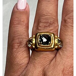 Betsey Johnson Gold-Tone Cocktail Ring With Black & Clear Crystals Size 7